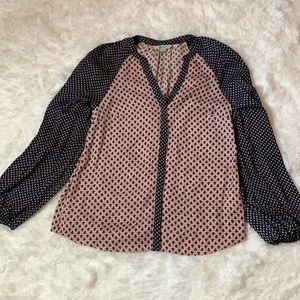 Boden sz 4 long sleeve blouse pink & blue silky